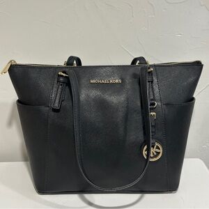 Michael Kors Black Charlotte Shoulder Bag with Charm and Gold‎ Logo 14”x10.5”x4”